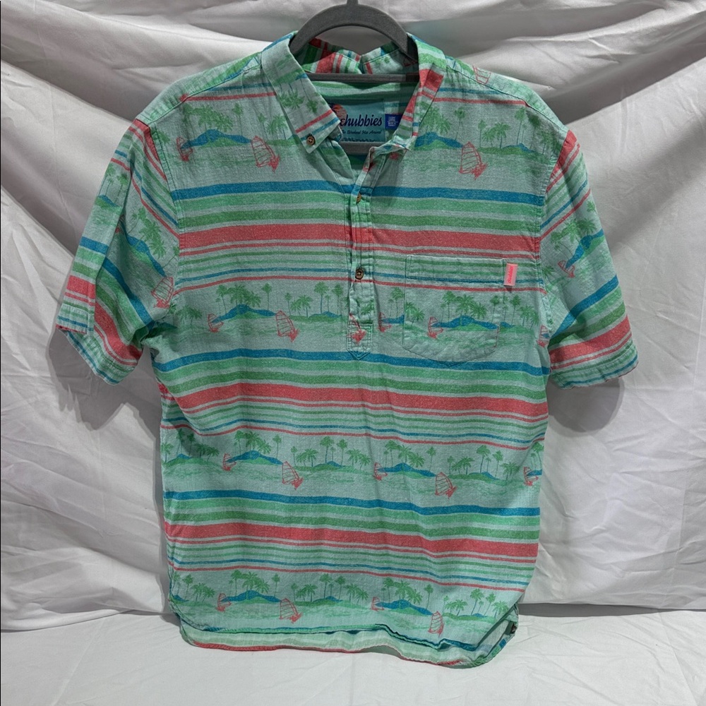 chubbies Mint Green Striped Short-Sleeve Polo with Red & Blue Accents